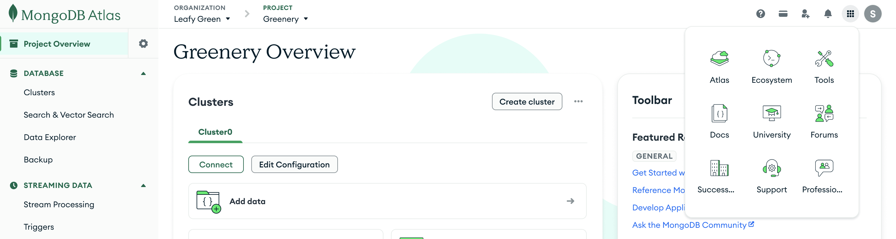 Screenshot of the redesigned utilities hub in MongoDB Atlas